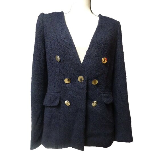 Calvin Klein Double-Breasted Textured Blazer, Navy, 8 - Picture 5 of 10